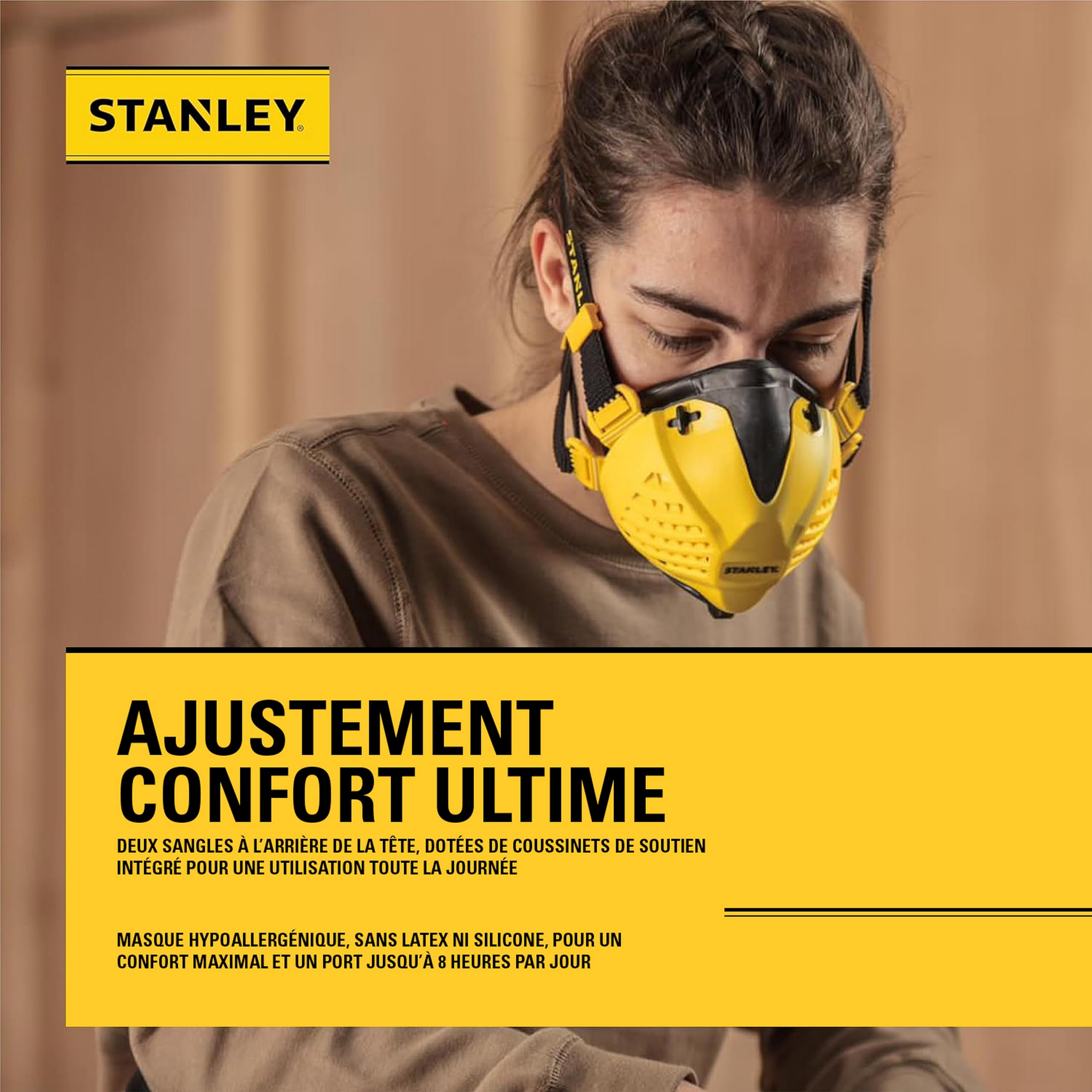 STANLEY Masque Anti-Poussière Demi-Masque Respiratoire Noir/Jaune