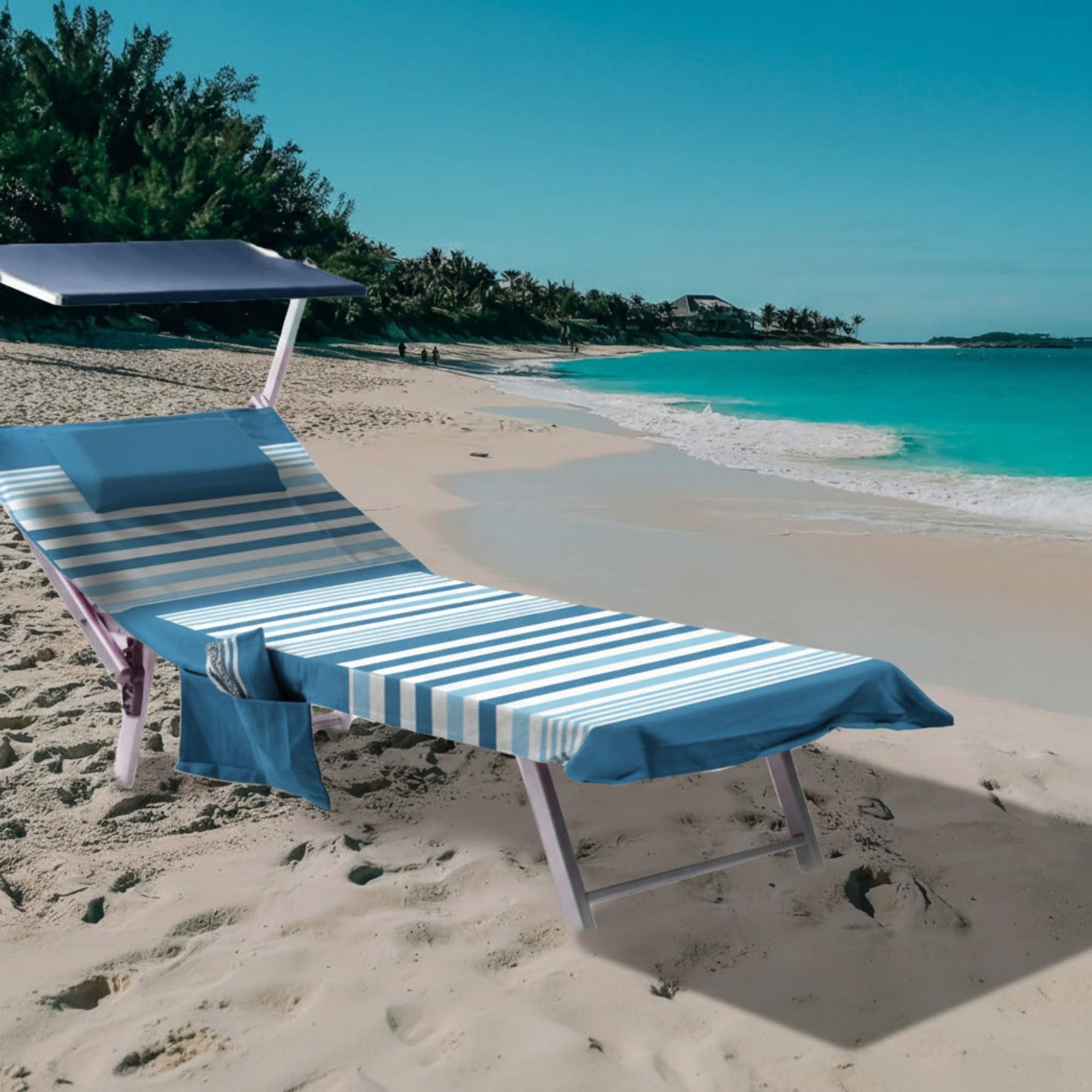 L'Emporio Casa Telo Mare Lettino con Angoli Tasche e Cuscino Cotone Fouta per Spiaggia Piscina Mare Turchese