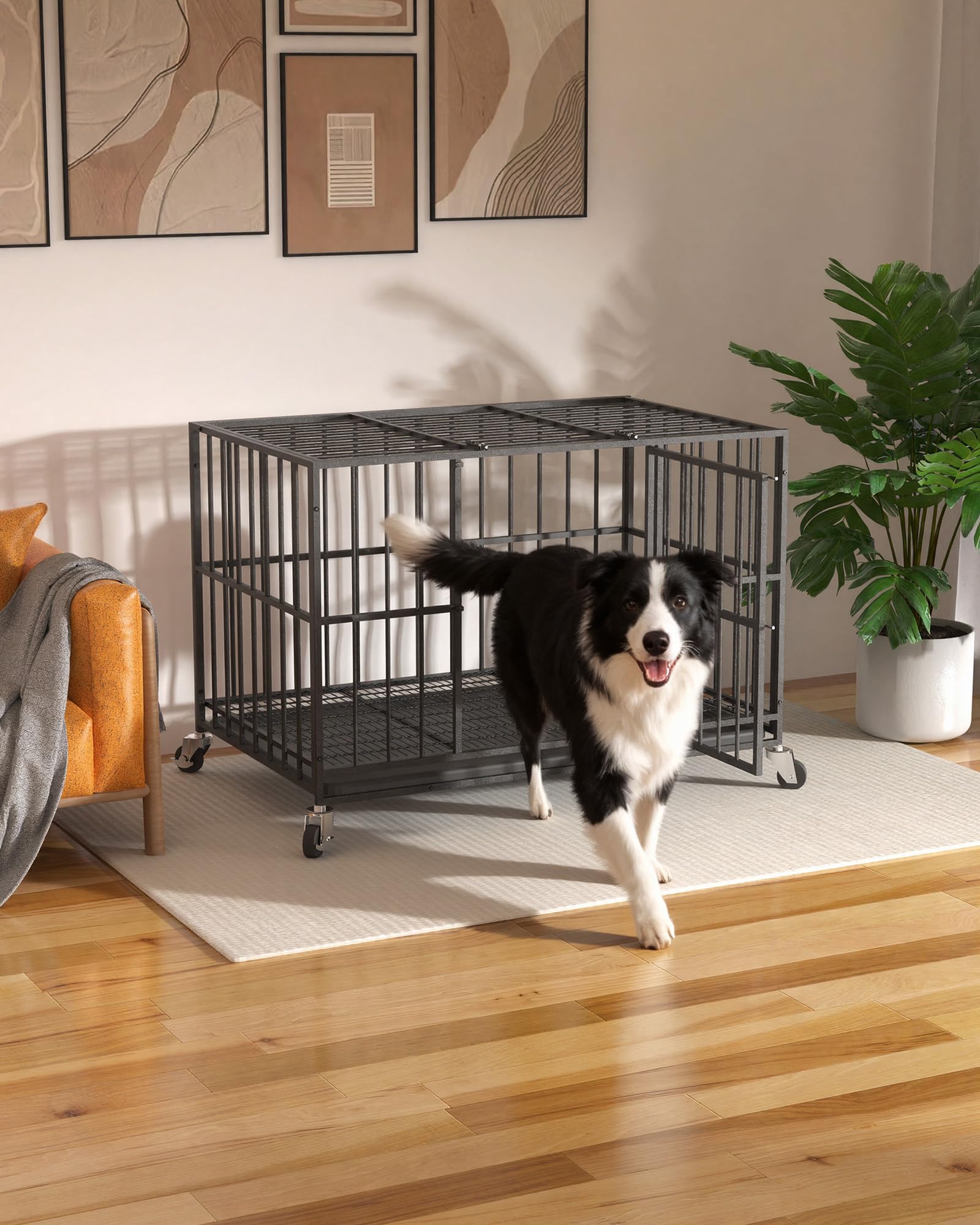 38 in Heavy Duty Dog Crate Steel Escape Proof, Indoor Double Doors and Lockable Wheels,Removable Tray, for Small and Medium Dog Breeds - image 7
