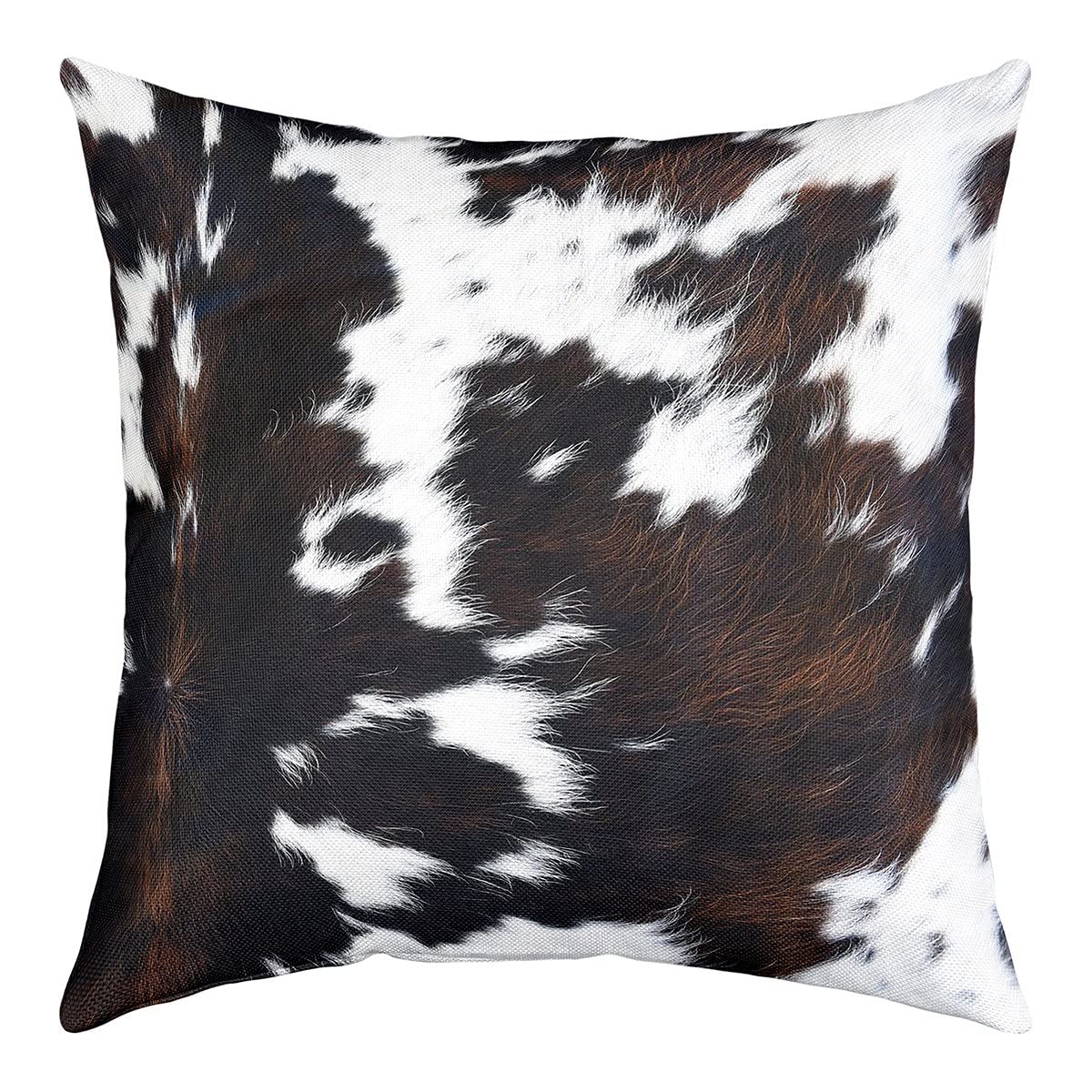 Brown Cowhide Print Throw Pillow Cover 24x24, Black White Aztec Cow