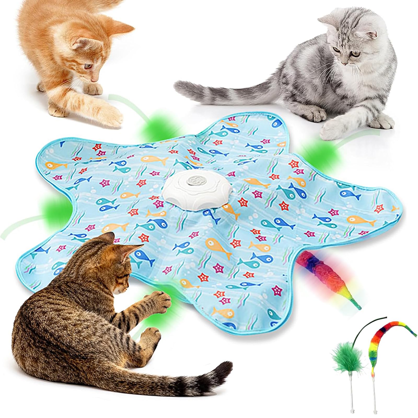 JIMACRO Automatic Hide and Seek Interactive Cat Toy for Indoor, 3 Modes Maze Mat Automatic Moving Kitten Toys for Indoor Kittens, Moving Concealed Wand Feather, Motion Activated Bird Sound