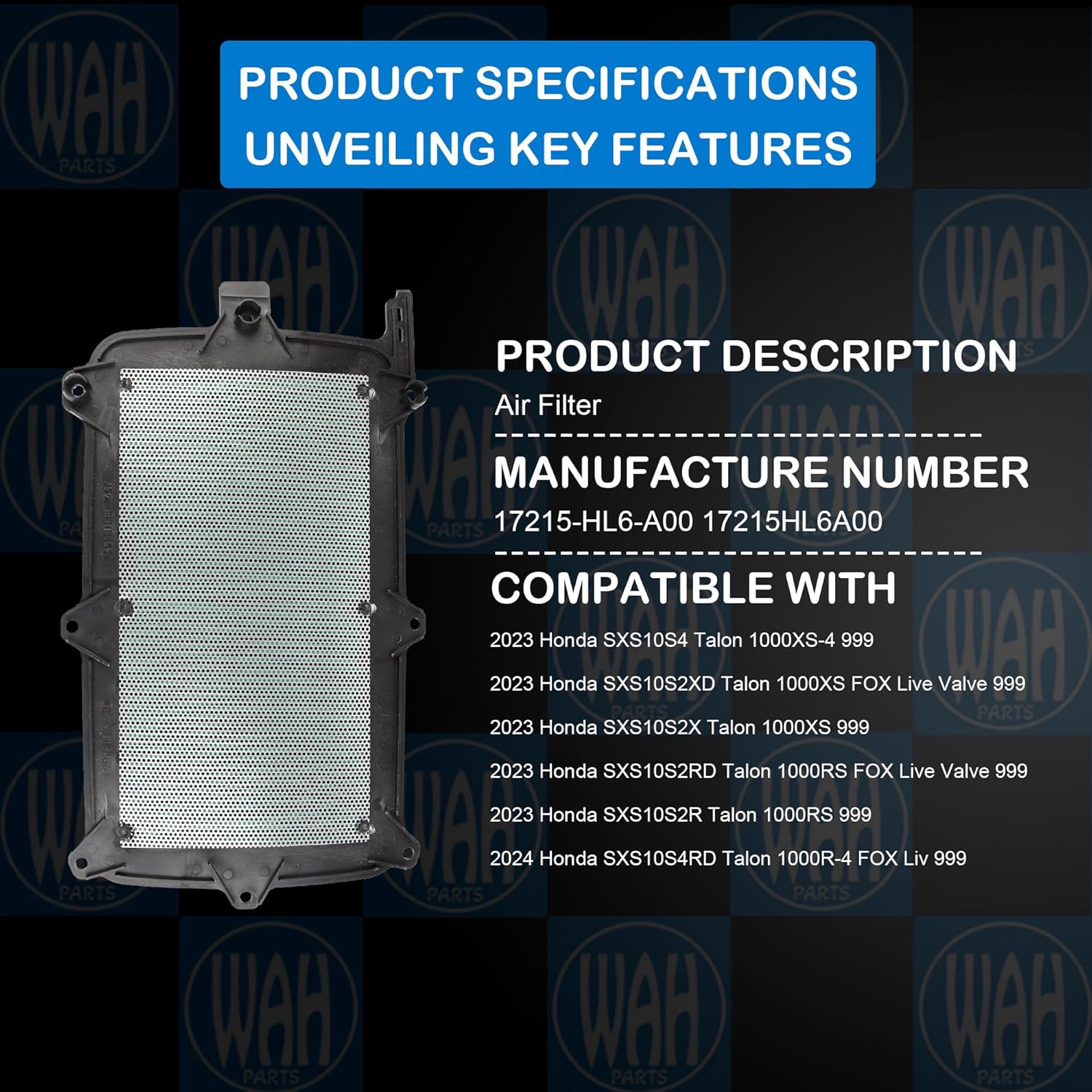 Set Of 2 Air Filter Compatible With 2019-2024 Honda Talon 1000R 1000X 2020-2024 Honda Talon 1000X-4 17215-HL6-A00 17215HL6A00