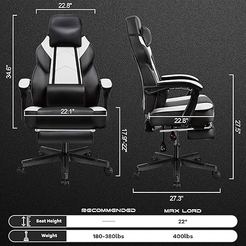 Miniatura 3 de Silla de juegos para adultos, sillas de juegos con reposapiés, silla ergonómica de videojuegos con masaje lumbar grande y alta silla de computadora,
