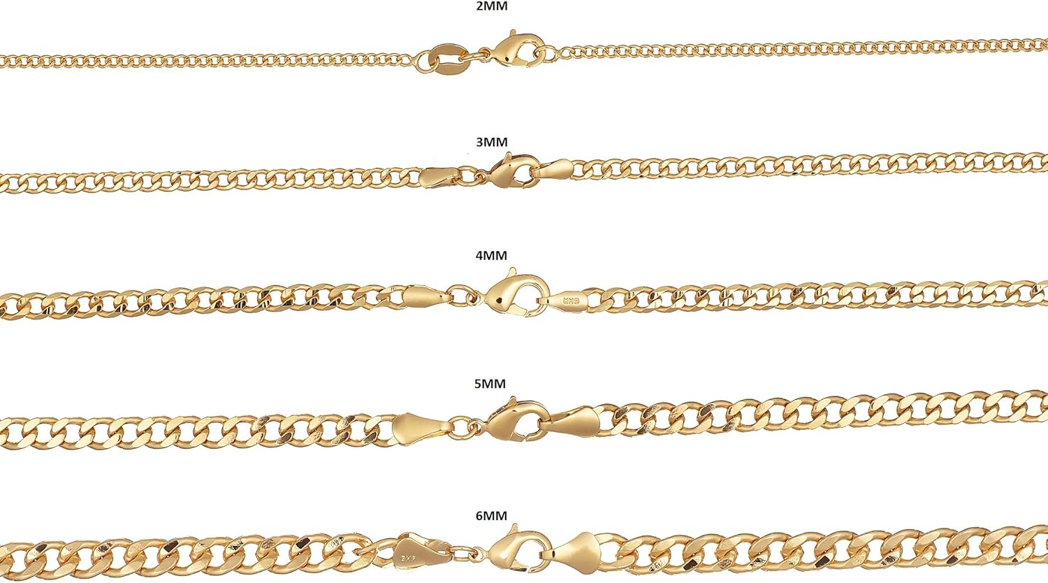 Barzel 18K Gold Plated Curb/Cuban Link Chain Necklace 2MM, 3MM, 4MM, 5MM For Women or Men - Made In Brazil - Image 6