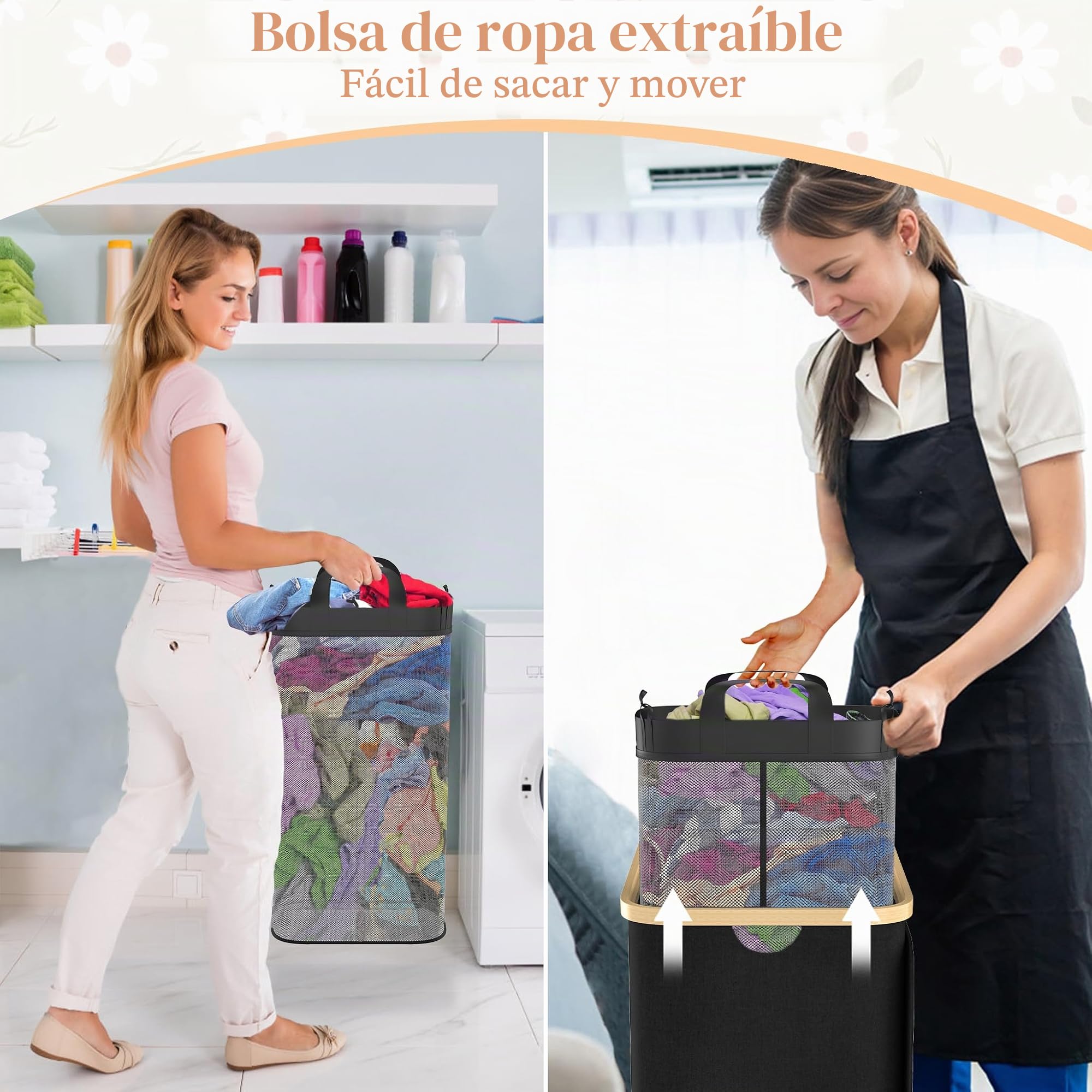 Froadp Cesto para la colada con 3 compartimentos, 140 L, plegable, con tapa, para baño y dormitorio, cesta resistente con asas, 3 bolsas de lavandería lavables (negro)