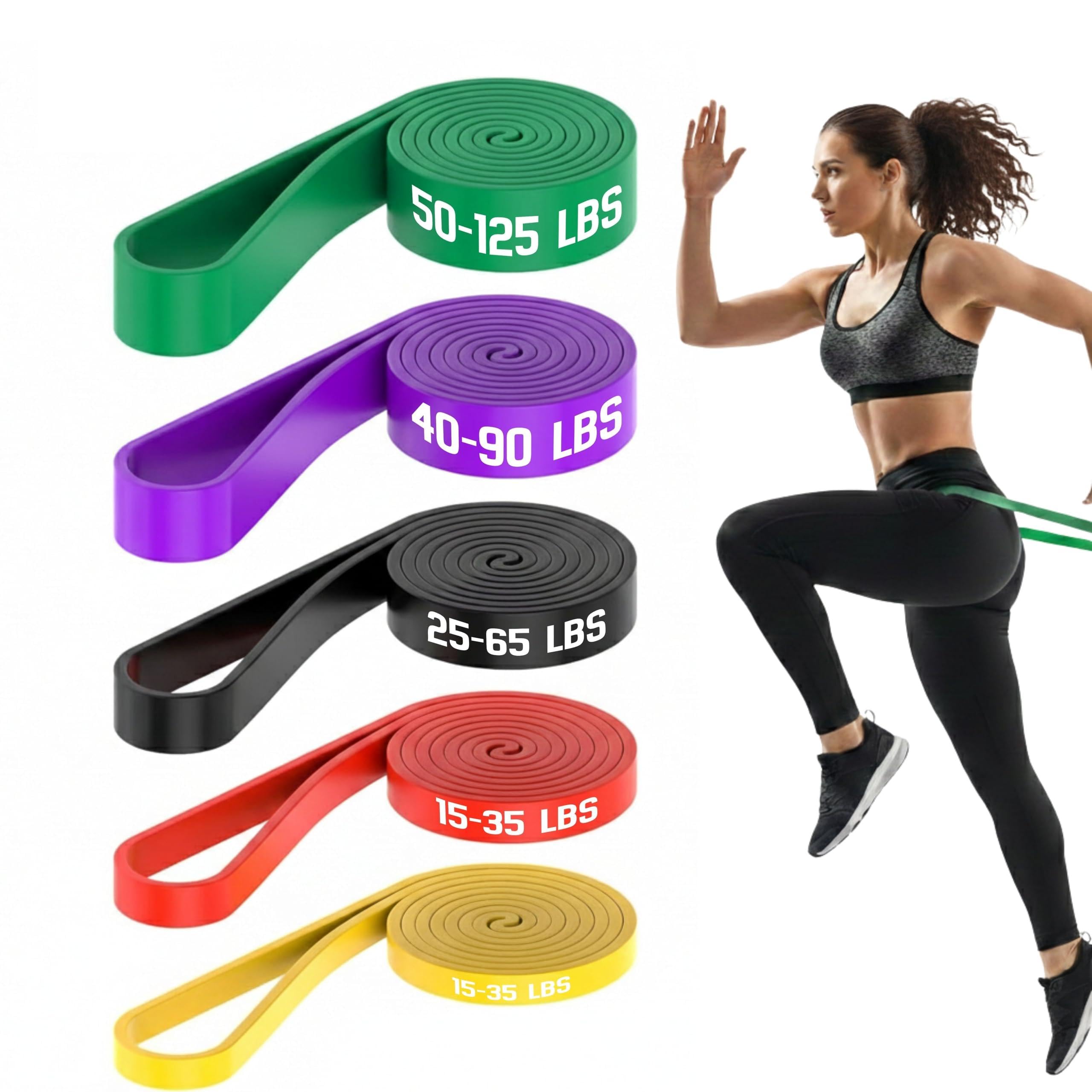 Clenvio Pull Up Resistance Bands Set of 5 – Light to Heavy 10–125lbs, 5 Thickness Levels – Door Anchor & Handles Included – Home Gym, Strength Training & Calisthenics