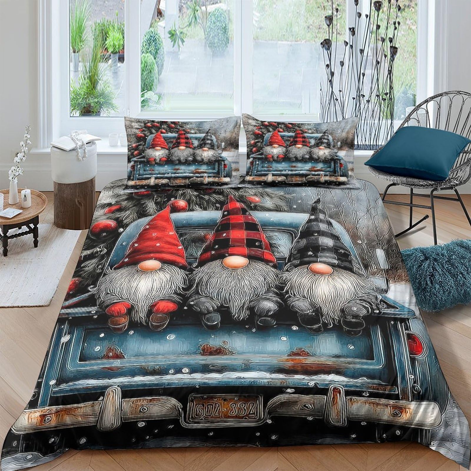 Ctjqhvkz Style-4 3D Printed Christmas Gnome Fitted Sheet Microfiber Anti-Slip Nordic Truck Bed Cover For Bedroom Guest Room Decor Single（135X200cm）