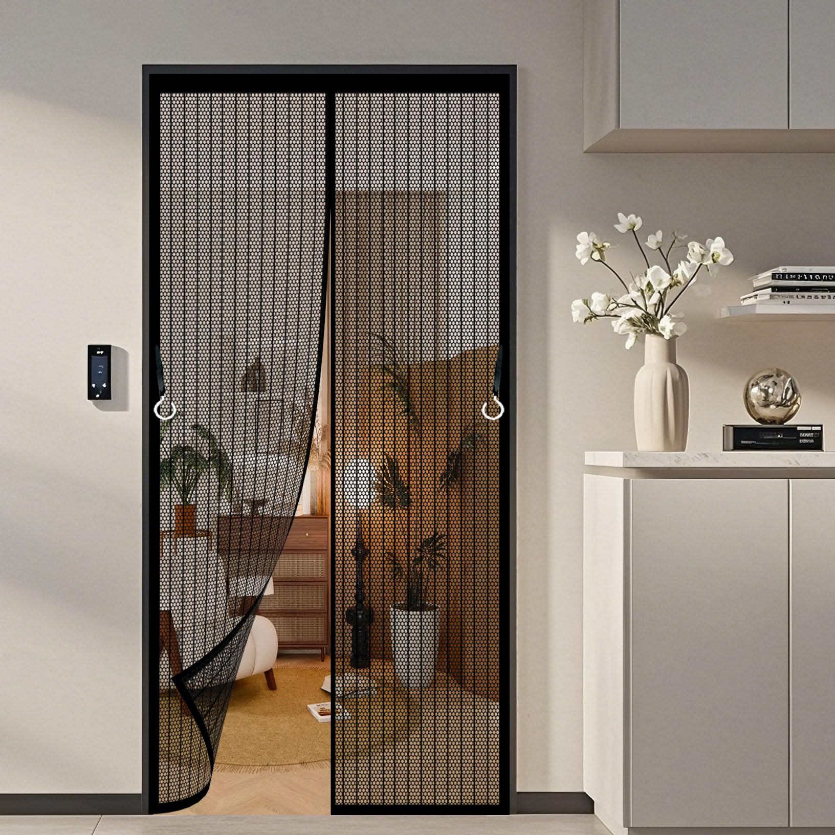 Magnetic Fly Screen Door 71 x 204 cm Self-Closing, Keep Bugs Out Lets Fresh Air in Cat Door Screen Self Sealing No Gap, Pet-Friendly for Home, Office and Store, Black
