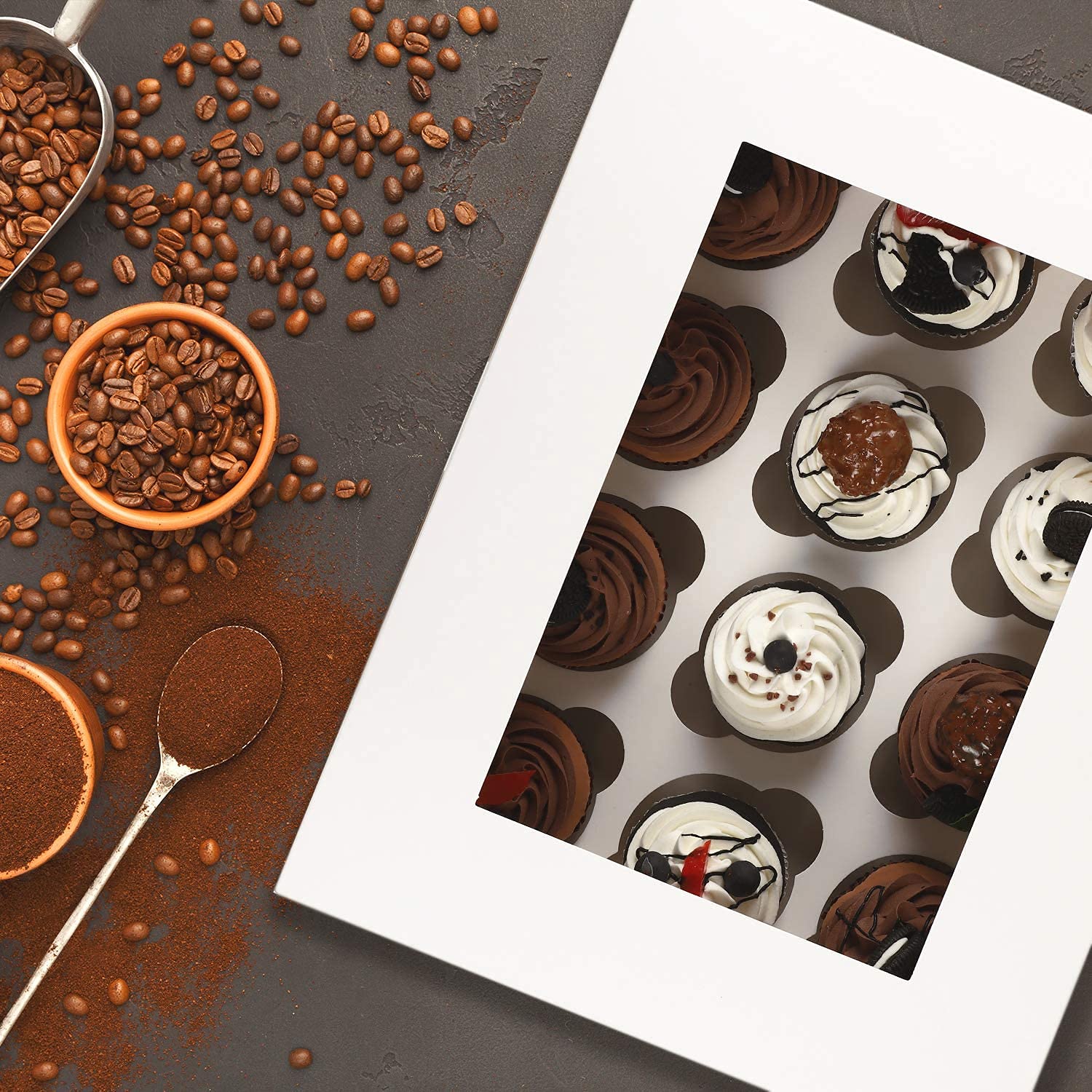 Moretoes Cupcake Boxes 8 Packs, White Cupcake Carrier Bakery Boxes with