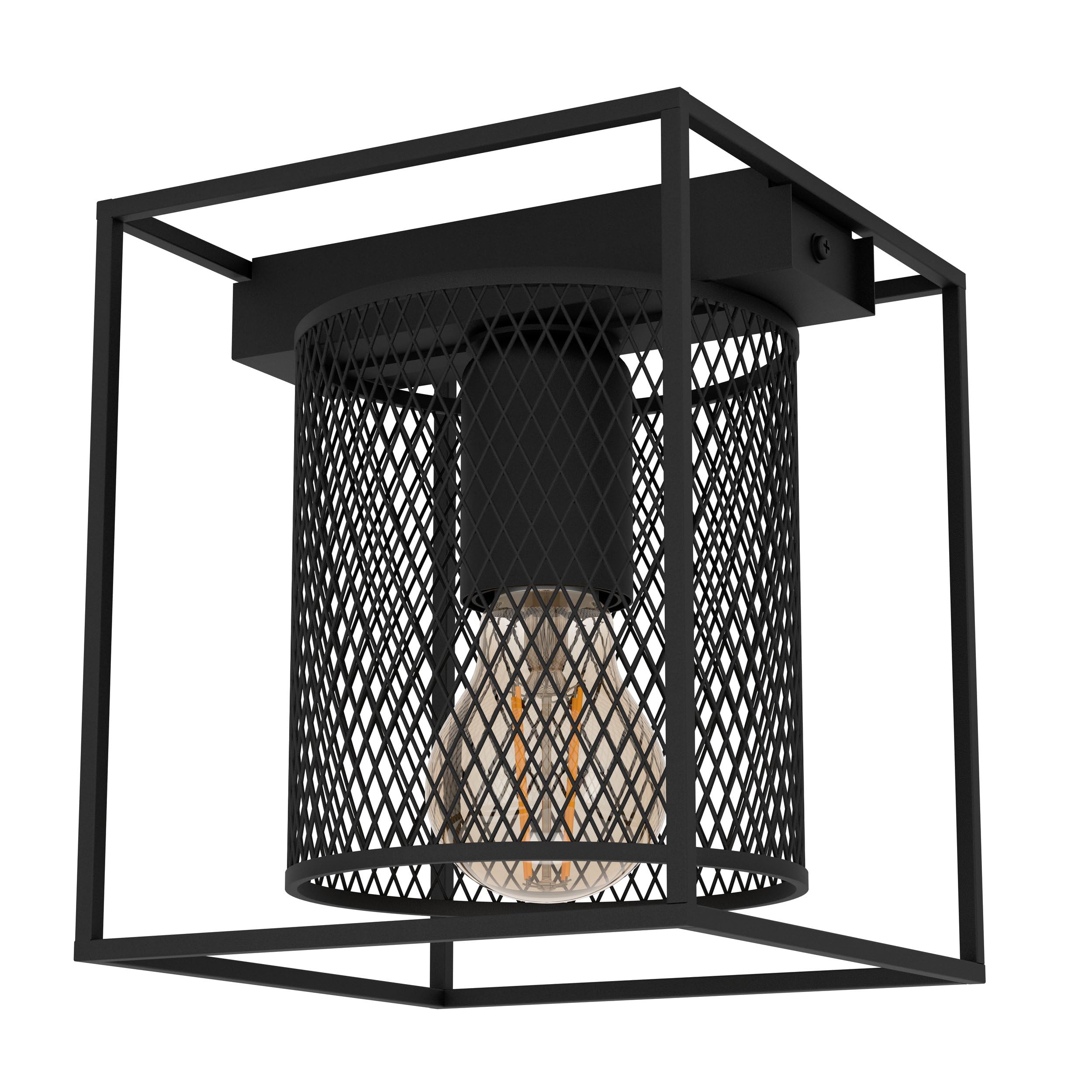 Eglo Catterick Ceiling Light, Black, Cage Lampshade