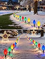 Vista 9 de Luces LED C9 para camino de 7 pies, luces de camino de Navidad, luz multicolor para pasarela al aire libre con 4 estacas de marcador conectables