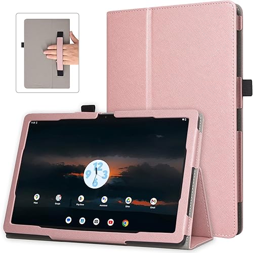 RSAquar Funda para T-Mobile Revvl Tab 5G 2023 lanzada, funda de poliuretano premium con encendido automático, correa de mano y soporte plegable,