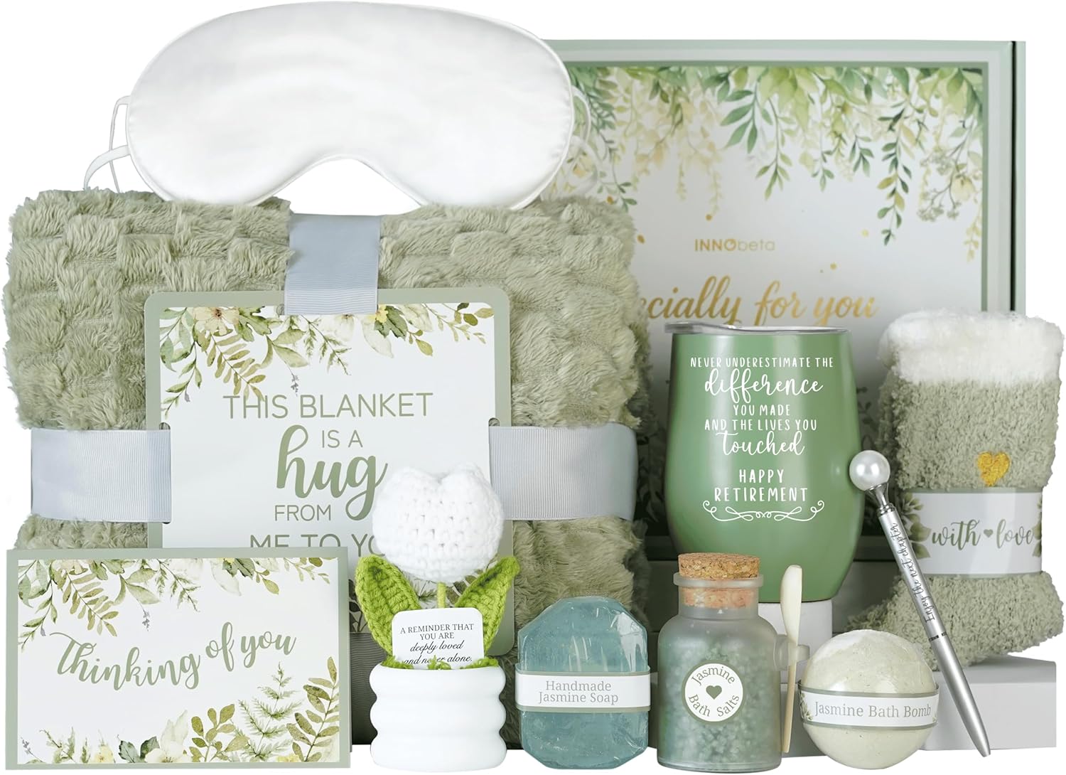 InnoBeta Retirement Gift Basket for Women, Unique Retirement Gifts for Her, Useful Self Care & Relaxation Package for Female - Happy Retirement