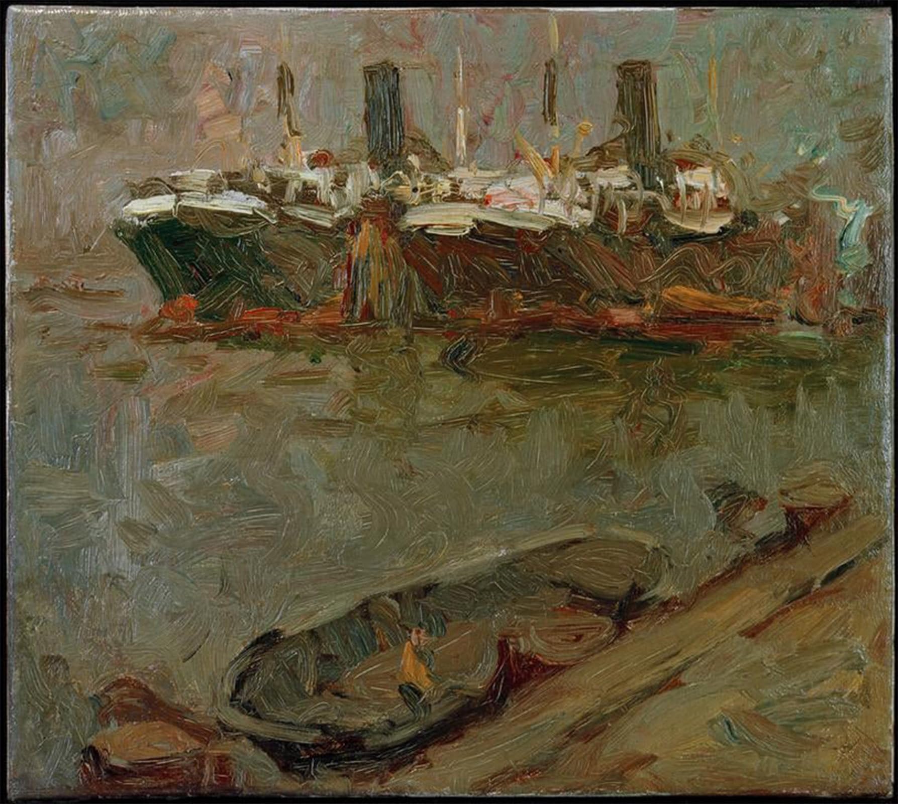 ARTXLXXBN Famous Painting Canvas Artwork Graffiti Print Barge At the Pier Two Passenger Steamer in the by Leonhard Sandrock Portrait Canvas Image for Home Decor 60x90cm