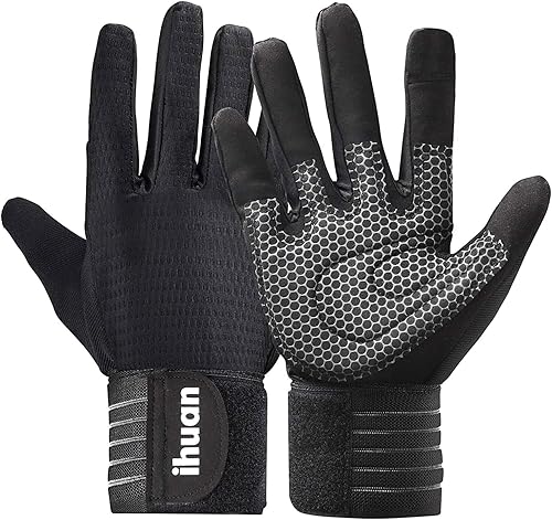 Ihuan Guantes de entrenamiento para hombre con dedo completo guantes de levantamiento de pesas para hombres guantes de levantamiento de pesas para