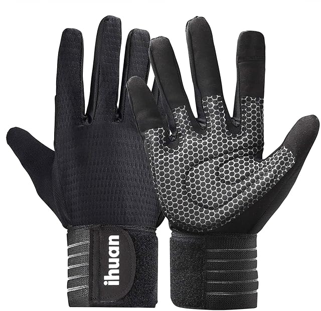 ihuan Workout Gloves for Men Full-Finger Weight Lifting for Men Gym Full Hand Gloves for Weightlifting Deadlift