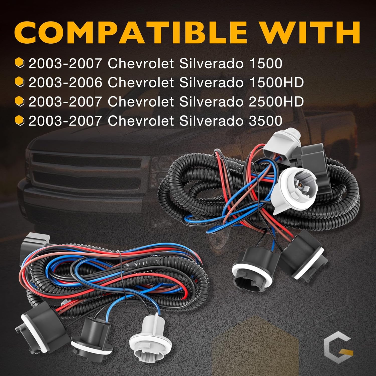Gledewen Tail Light Wiring Harness Compatible with 2003-2007 Chevy Silverado 1500 2500HD 3500, 2003-2006 Silverado 1500HD Rear Driver and Passenger Side Tail Lamp Harness Replace 16531401 16531402