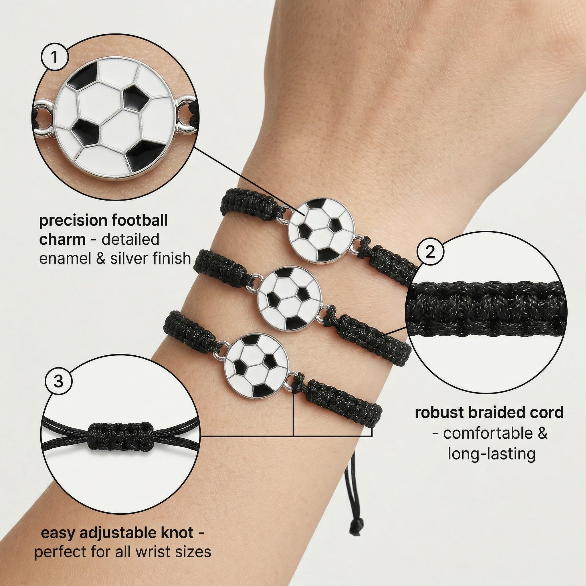 4 Pièces Bracelet Football Enfant et Adulte, Bracelet Tressé Réglable pour Garçon et Fille, Cadeau Anniversaire Foot et Souvenir de Fête Sportive, Accessoire Supporter Football