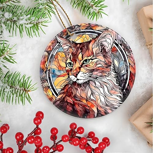 Miniatura 6 de Touber Adorno de gato 2023, adorno de Navidad 2023, decoración de Navidad, idea de regalo de vacaciones, recuerdo de reliquia, cerámica redonda,