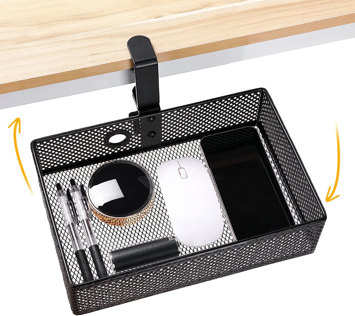 Under Desk Drawer, Clamp on Desk Organizer Hanging Desk Storage Under Table | Under desk organizer: clamp on desk drawer, 360° rotating desk basket, hanging desk organizer, clamp on desk shelf, no-drill