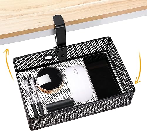 Miniatura 7 de Organizador de Malla de 2 Niveles con Abrazadera, Almacenamiento Bajo Escritorio con Bandeja Deslizante, Instalación Sin Taladros y Sin Negro - 2