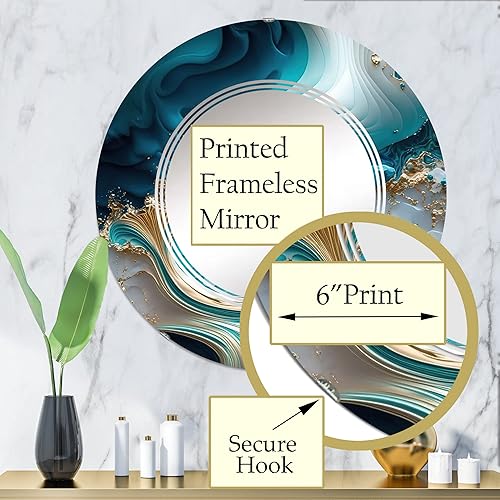 Miniatura 3 de DesignQ Abstract Geode Turquoise III- Vanity Mirror, Bathroom Mirrors, Wall Mirrors for Living Room, Bedroom - Round Mirror - Large 24'x24', 32'x32'