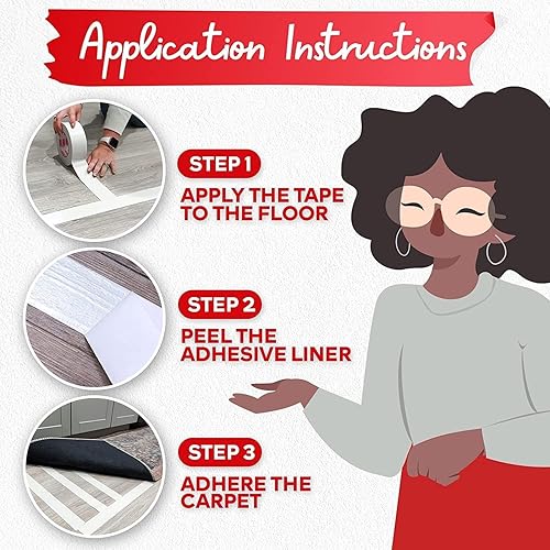 Miniatura 20 de XFasten - Cinta adhesiva de doble cara para alfombras, para suelos laminados y de duela, sin residuos, 2 pulgadas x 30 yardas