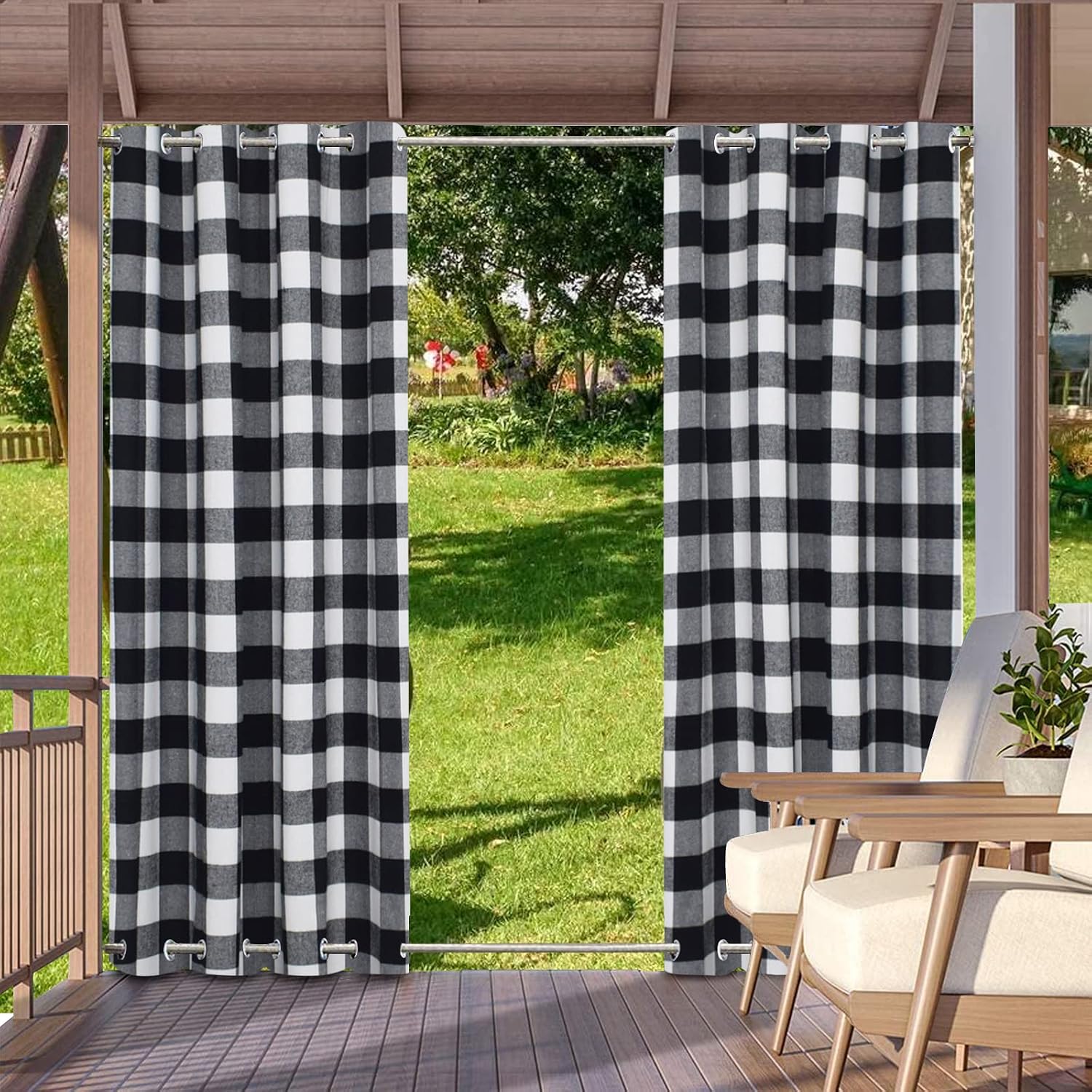 Outdoor Curtains Waterproof, Thermal Insulated Curtains with Grommets Sun Shades Privacy Curtain for Gazebo Pergola Patio Porch Pool (W52*H63in(132 * 160cm),Black)