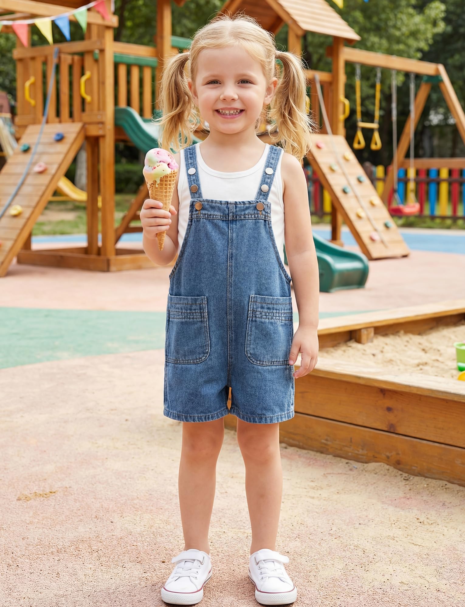 Happy Cherry Salopette en jean pour bébé garçon fille avec poche printemps été coton doux denim bretelles réglables salopette 6 mois à 5 ans