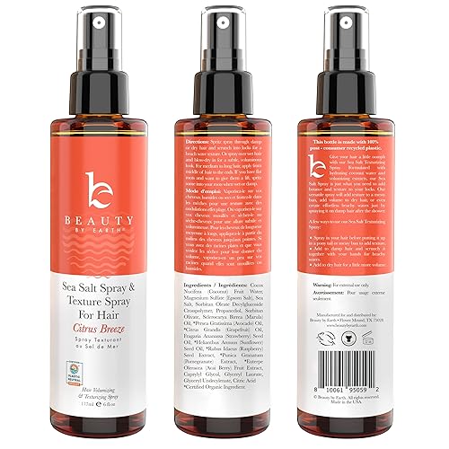 Vista 8 de Beauty by Earth Spray de sal marina para hombres y mujeres, espray para el cabello con textura para añadir volumen y ondas playeras, fabricado