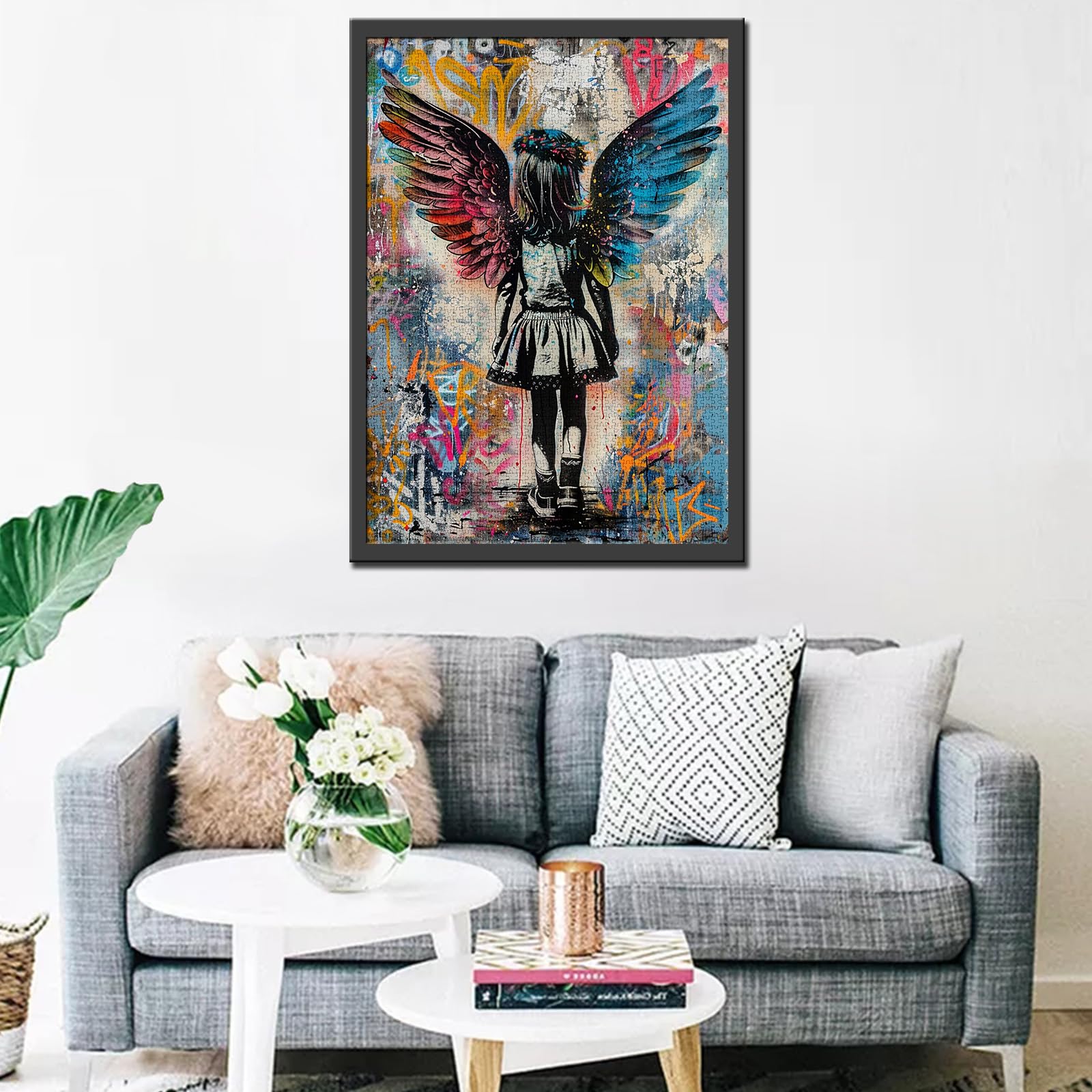 1000 Piece Jigsaw Puzzle for Adults, Little Girl Angel with Wreath and Flowers Art - Image 3