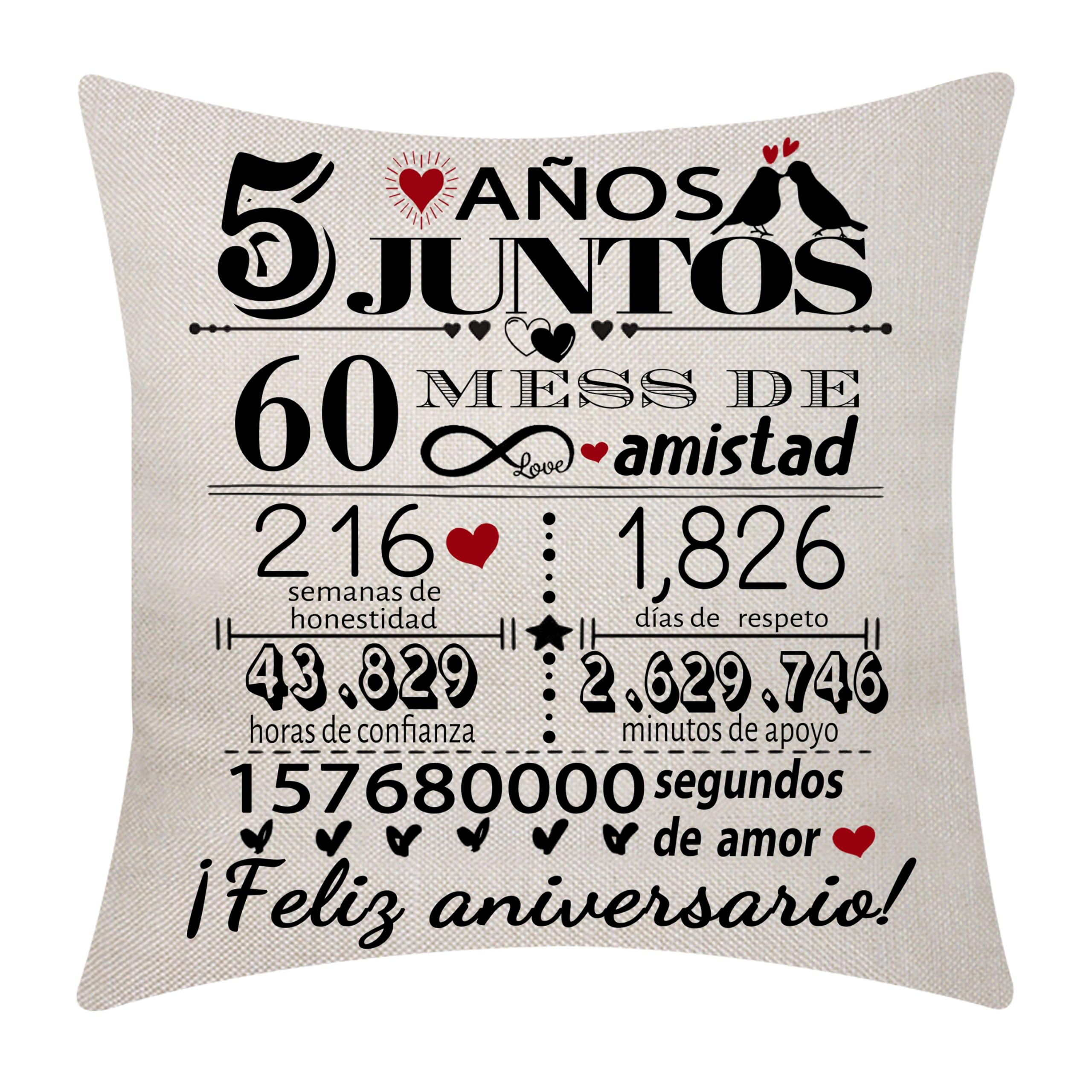 5º Aniversario de Boda Funda de Cojín 18x18 Pulgadas 5 Años de Matrimonio Regalo de Bodas Decoración para Parejas Padres Esposo Esposa Mamá Papá Tío Amigos(5)