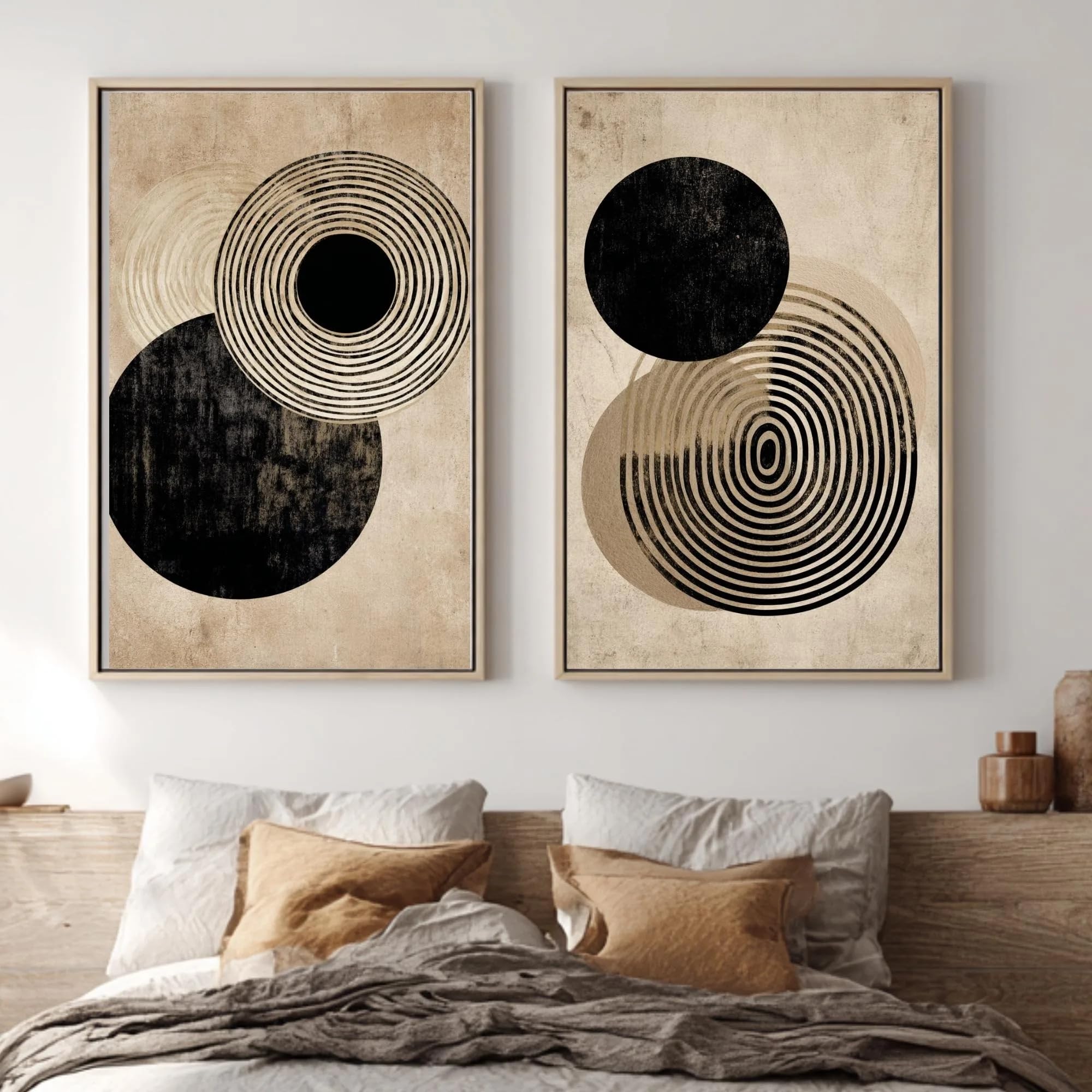 LTjiajuypd Stampe artistiche da parete in stile Mid-Century Modern, poster astratti geometrici dai toni neutri, arredamento minimalista per la casa (70x100 cm - 2 pezzi)