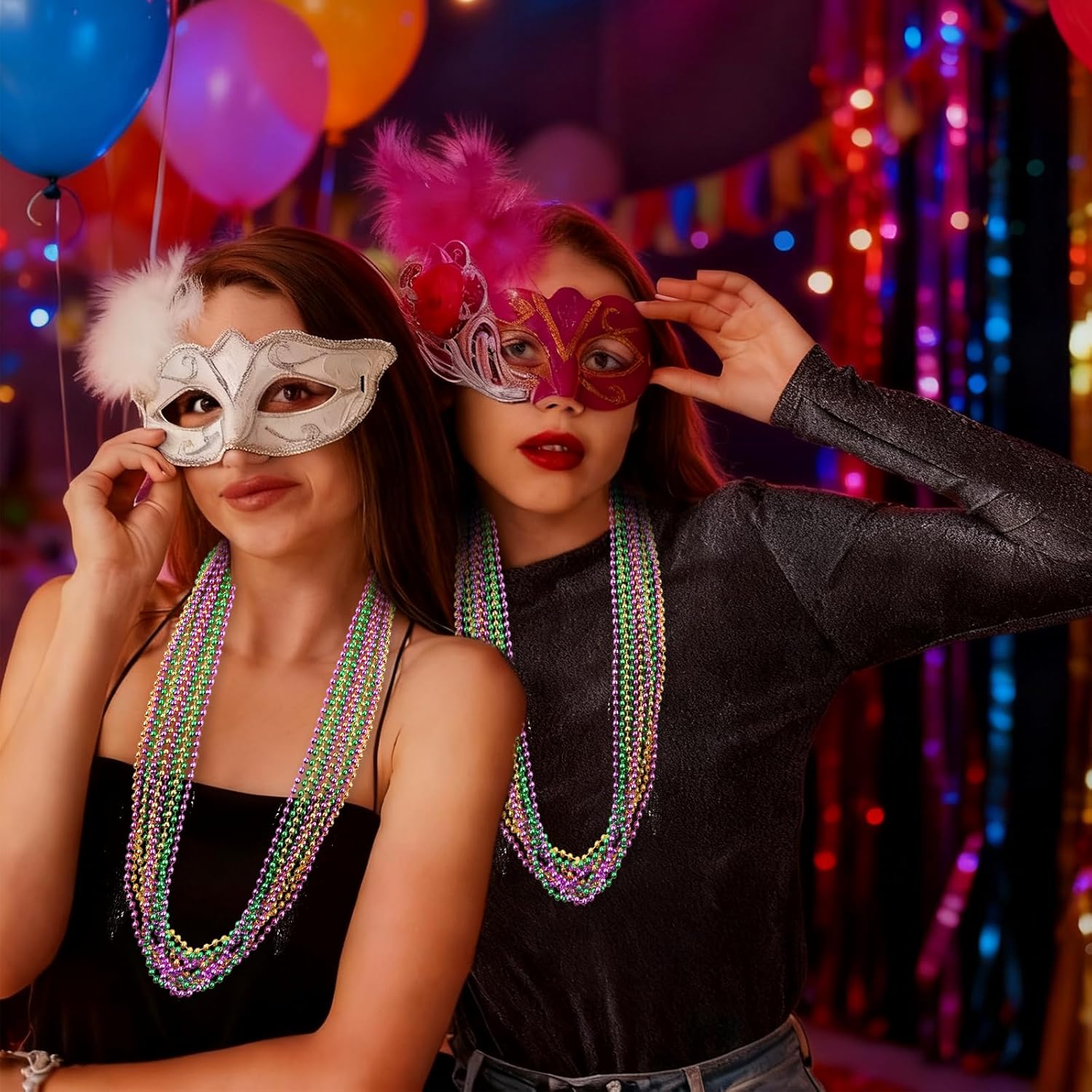 12 PCS Mardi Gras Green Purple Gold Beads,31.5 Inch Length Mardi Gras Beads Accessories, Shiny Party Decorations and Favors - Image 2