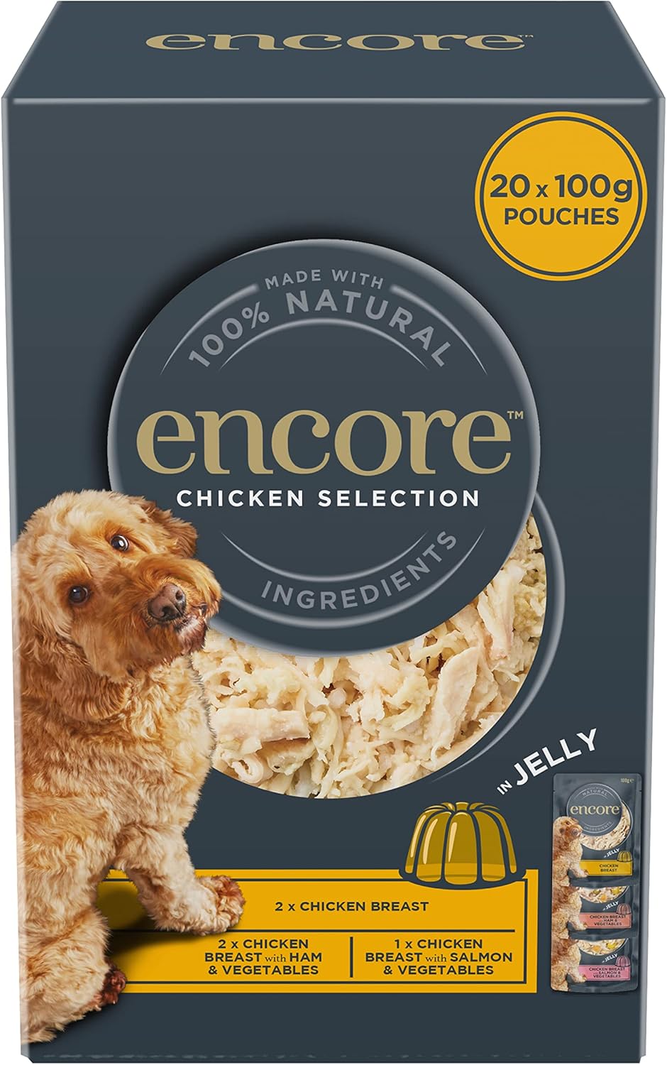 Encore 100 Natural Wet Dog Food, Chicken Selection in Jelly 100g Pouch