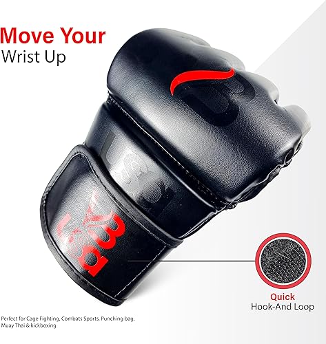 Miniatura 2 de Guantes MMA Grappling Sparring, cuero maya, guantes de boxeo Muay Thai artes marciales, guantes ajustables de medio dedo, soporte de muñeca, jaula