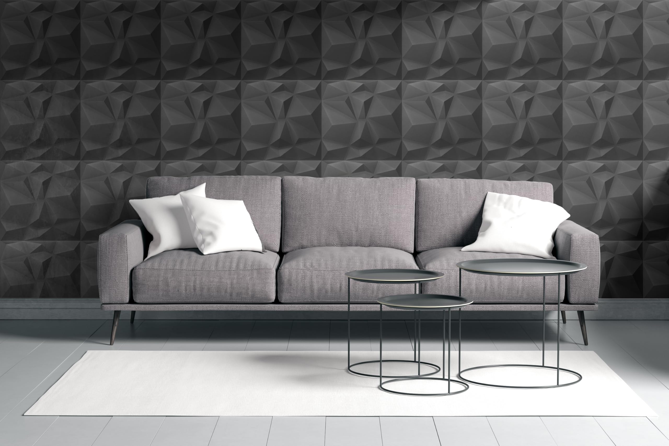 DECCART Pannelli Decorativi Per Pareti 3D - Pannelli Murali - Pannello Decorativo Parete - Polystyrène PSE - 50x50 cm Ambra 8 m², 32 Pezzi, Nero