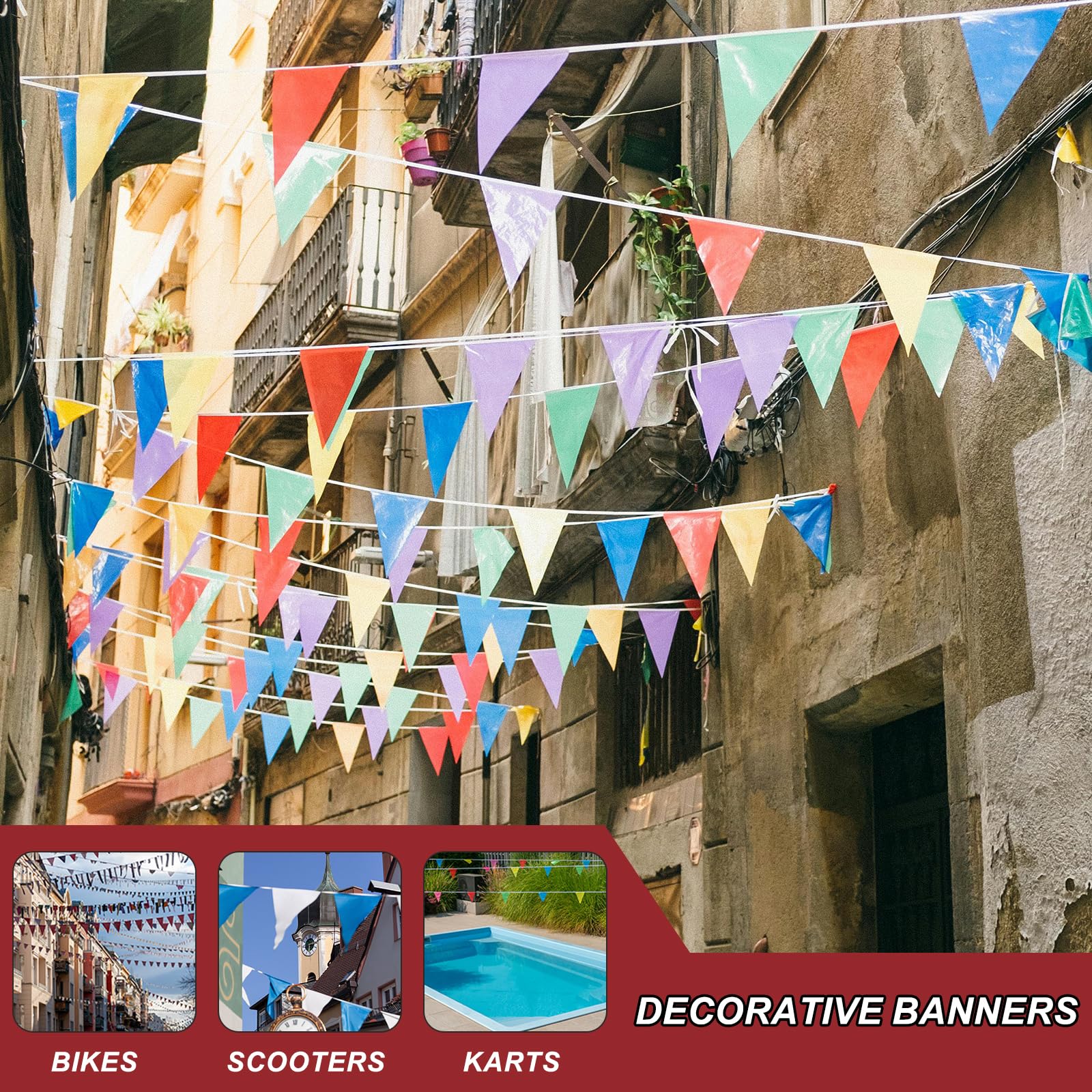 QUARKZMAN 102Ft Fanions Banderoles Drapeaux, 7"x10" Drapeaux Signalisation Banderoles Avertissement Marquage 500lbs Resistance pour Barriere (Jaune/Rouge, 45 Drapeaux)