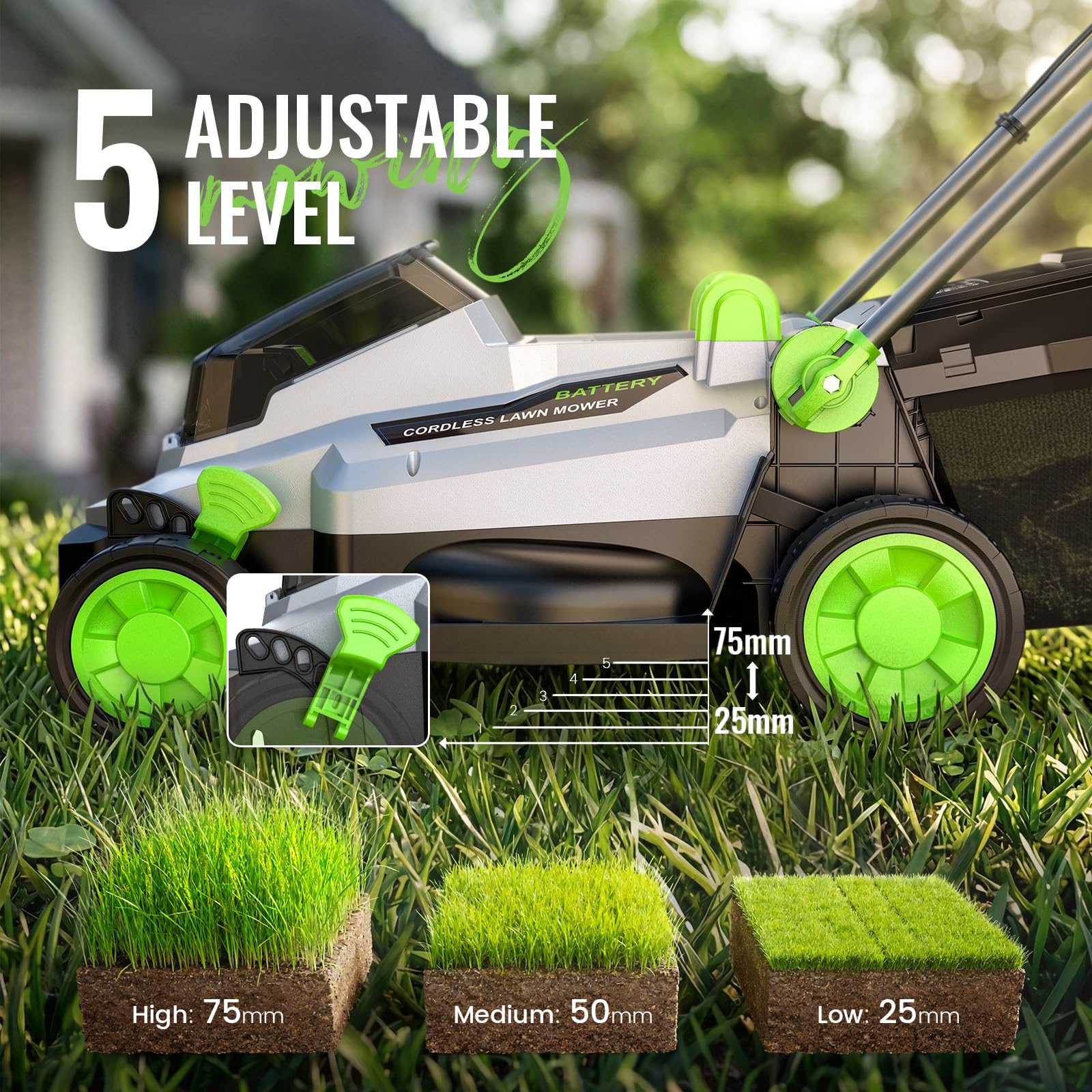 Cordless Lawnmower, ETOOLAB Lawnmower with Brushless Motor up to 280m², 33cm Cutting Width, 5 Cutting Heights, 30L Bag, 2 * 4.0Ah Battery and Charger — view 4
