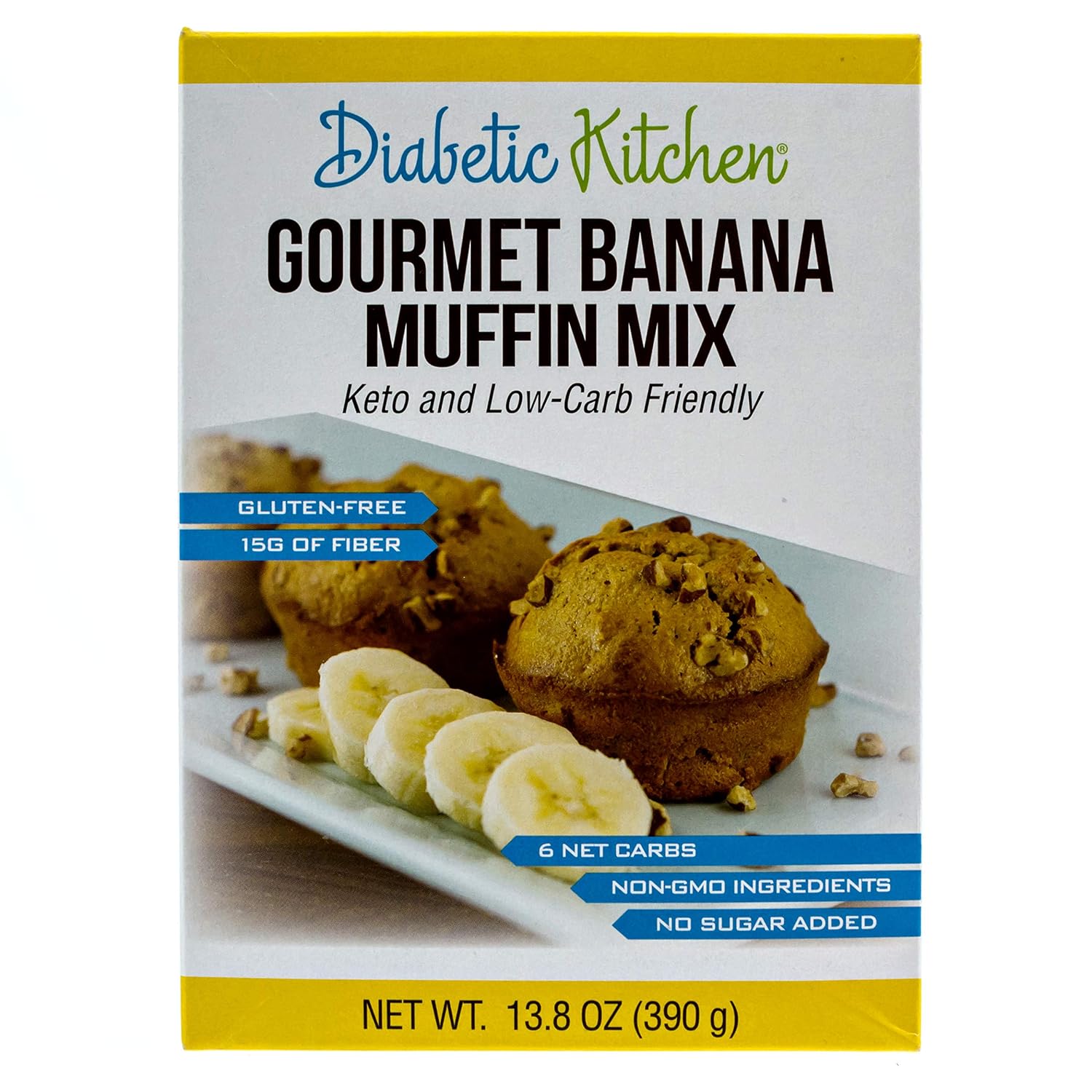 Diabetic Kitchen Low Carb Muffin Mixes - Keto Friendly Banana Muffins - No Sugar Added, 15g Fiber, Gluten Free, Non-GMO, No Artificial Sweeteners or Sugar Alcohols (Gourmet Banana)