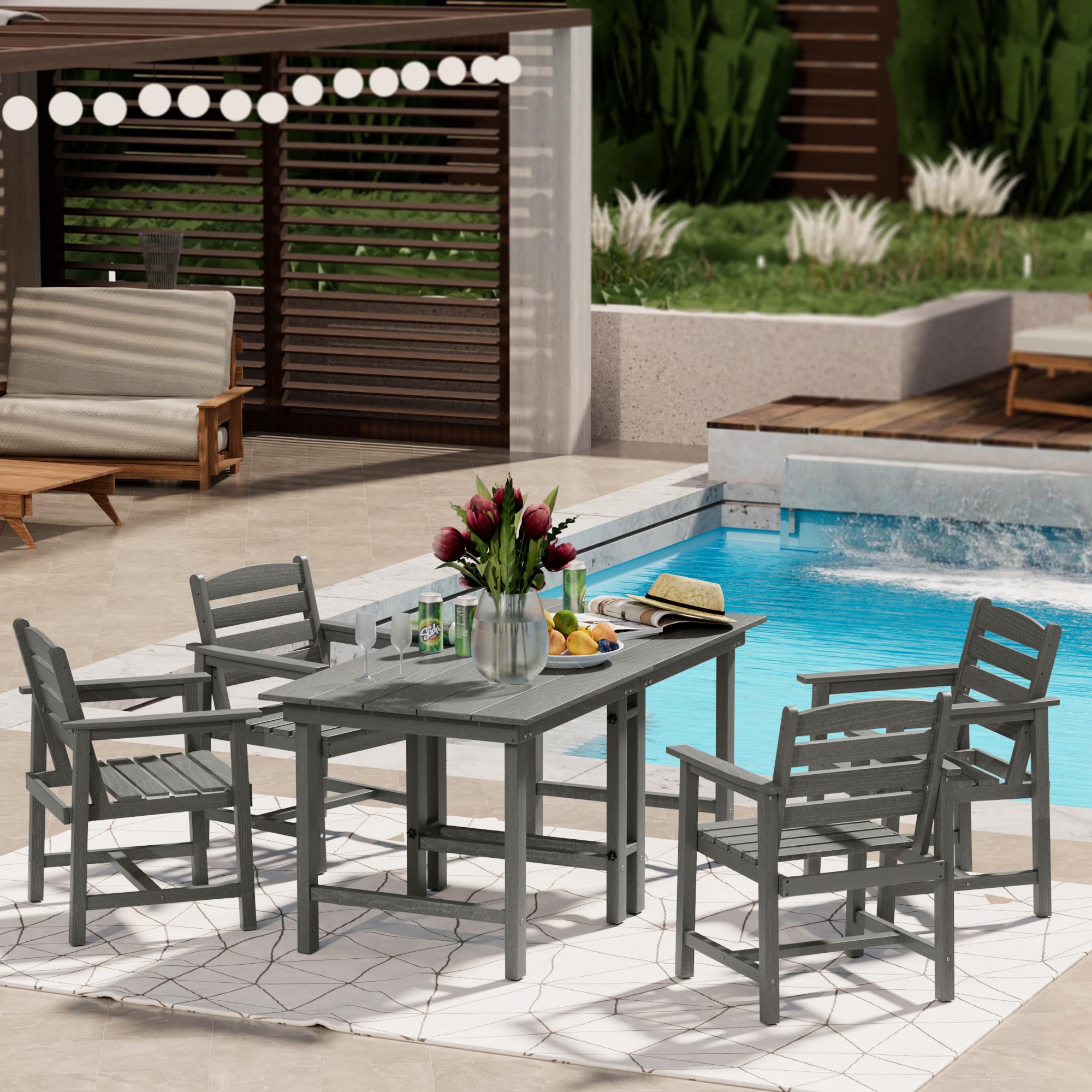 Scurrty Outdoor HDPE Dining Table Set, Adirondack Material Outdoor Party Table and Chairs, Square Outdoor Table with Four Chairs for Balcony, Garden