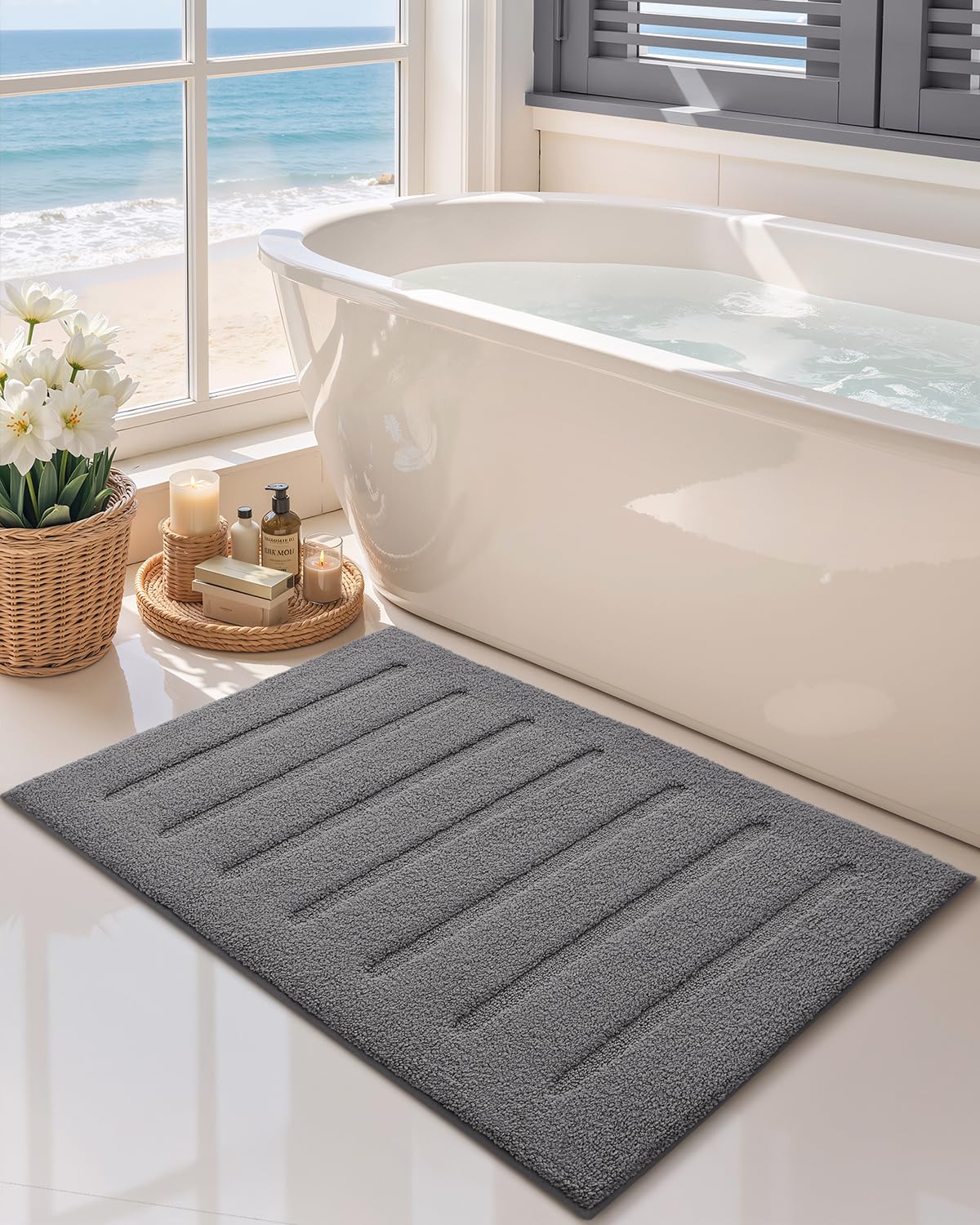 Color&Geometry Ultra Soft Plush Bathroom Rugs Non Slip Washable Bath Mat with Rubber Backing, Fluffy Absorbent Machine Carpet for Bathroom Floor, Tub