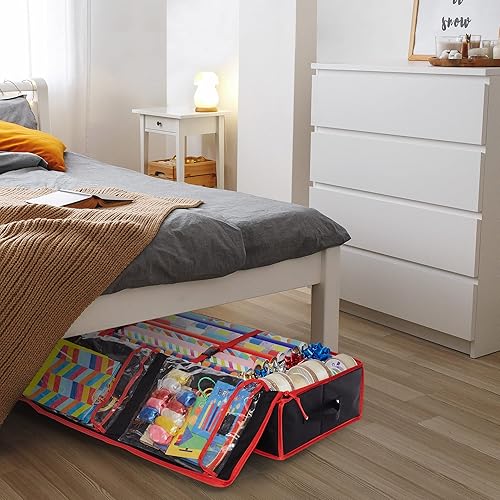 Miniatura 7 de Casafield Juego de 2 contenedores de almacenamiento de papel de regalo caja organizadora de papel de regalo de lona de alta calidad y bolsa de