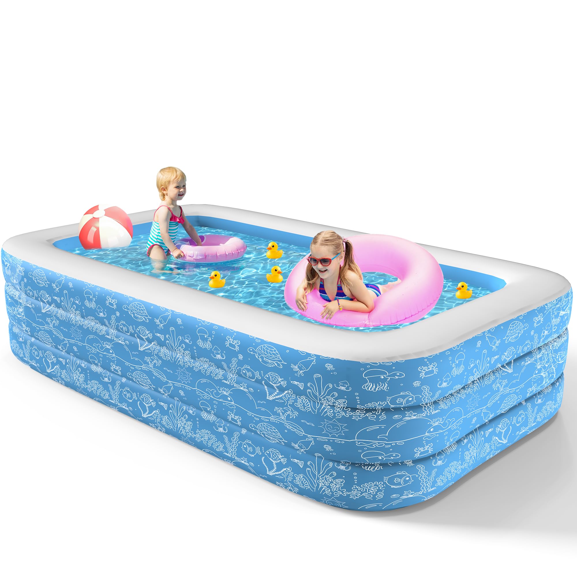CACSPS Inflatable Swimming Pools, 60" X 40" X 20" Full-Size Inflatable Pool for Kids and Adults, Durable Family Lounge Pool, Kiddie Pool for Backyard, Garden or Indoor