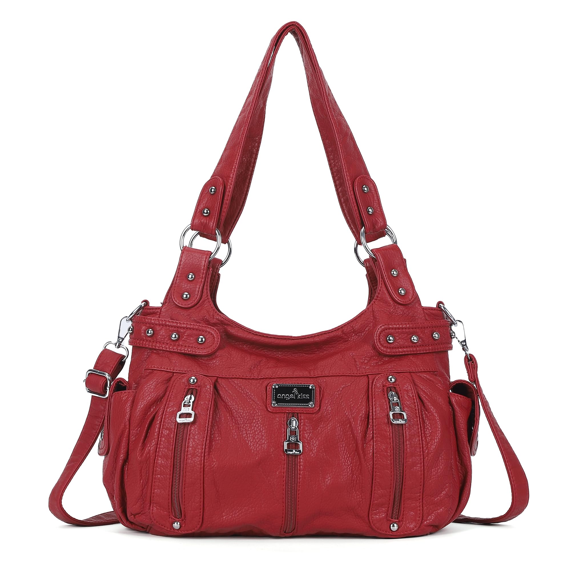 Angel Kiss Large Purses and Handbags for Women Washed Faux Leather Crossbody Hobo Satchel Shoulder Handbag Tote Purse, Red, L