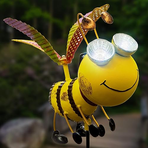 Luces solares para jardín. Abeja con ojos de luz solar y alas giratorias. Decoración para jardín al aire libre, de patio, regalo único, estaca de