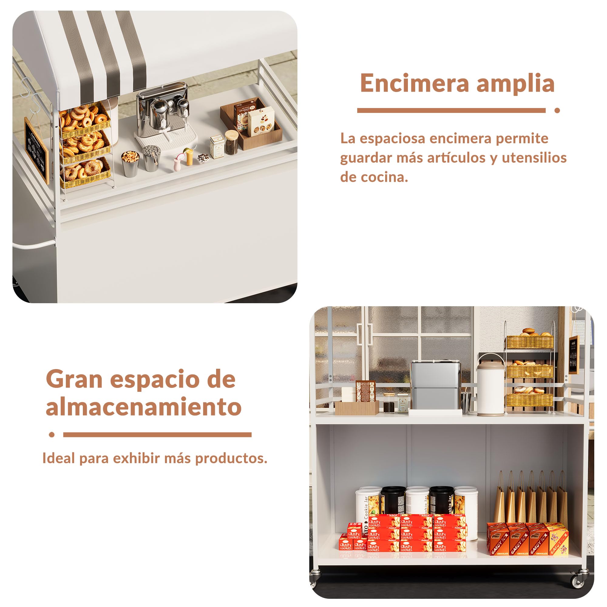 Carrito de Venta portátil con toldo, carritos de Comida móviles con Ruedas con Bloqueo, Soporte de exhibición Callejero de 190 cm de Altura, Resistente, para Eventos en Interiores y Exteriores.