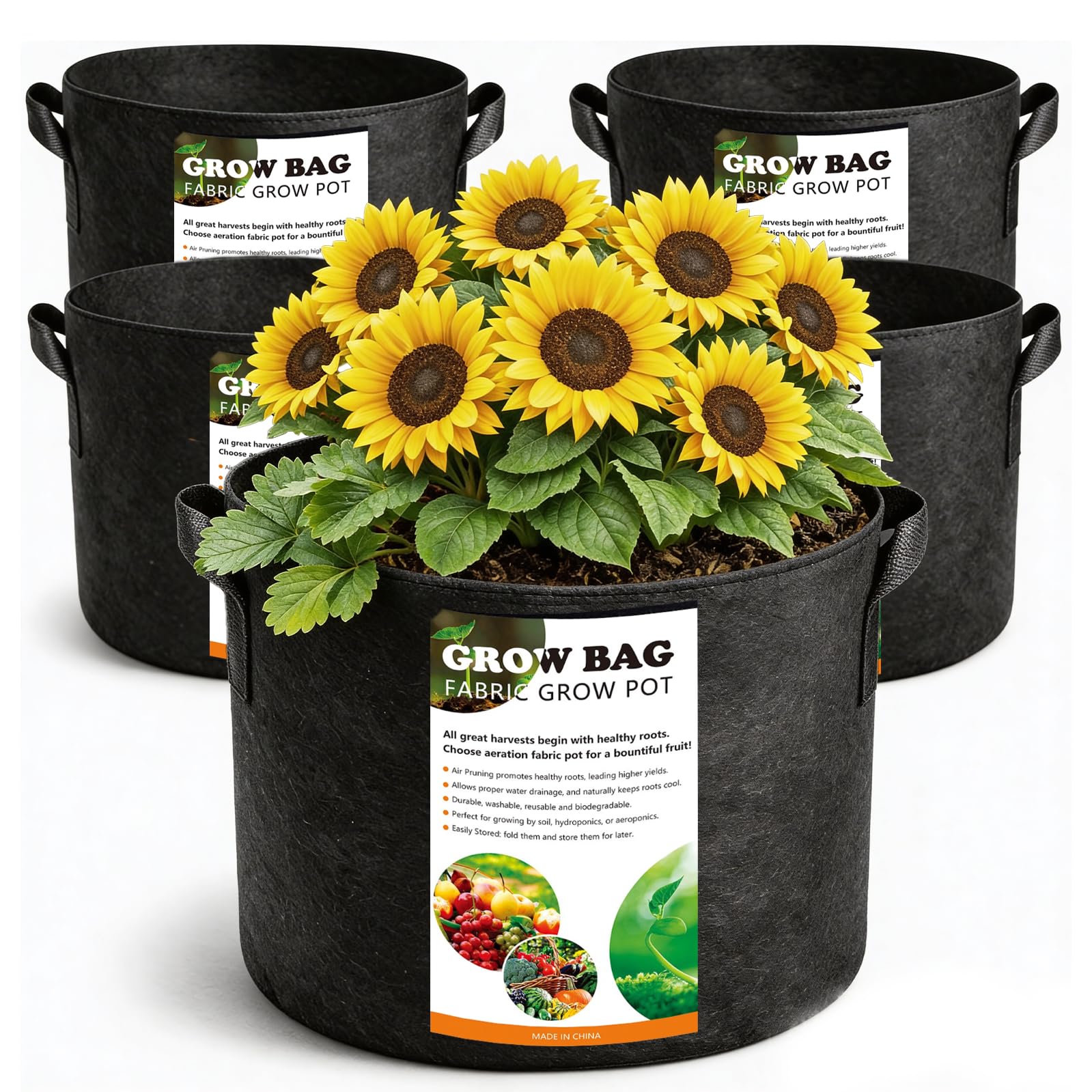 COKIELE 5 Pack 10 Gallon Thickened Grow Bags