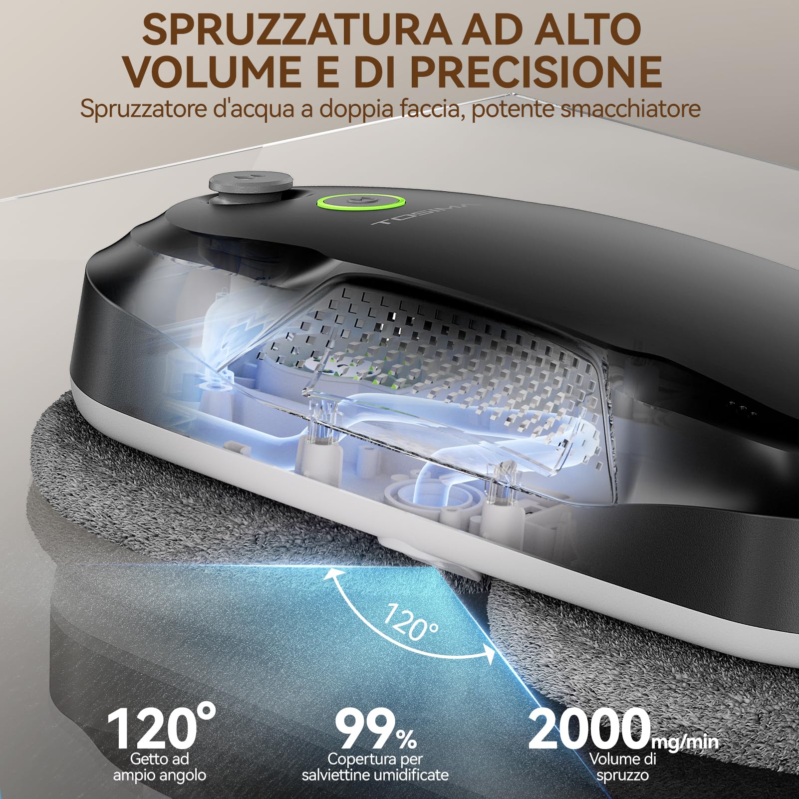 Tosima W5 Robot Lavavetri 6400Pa, Lavavetri Elettrico per Finestre con Spruzzo Bidirezionale, Aspirazione Adattiva, Navigazione Intelligente, Rilevamento Bordi, Sistema Anti-Caduta, Nero