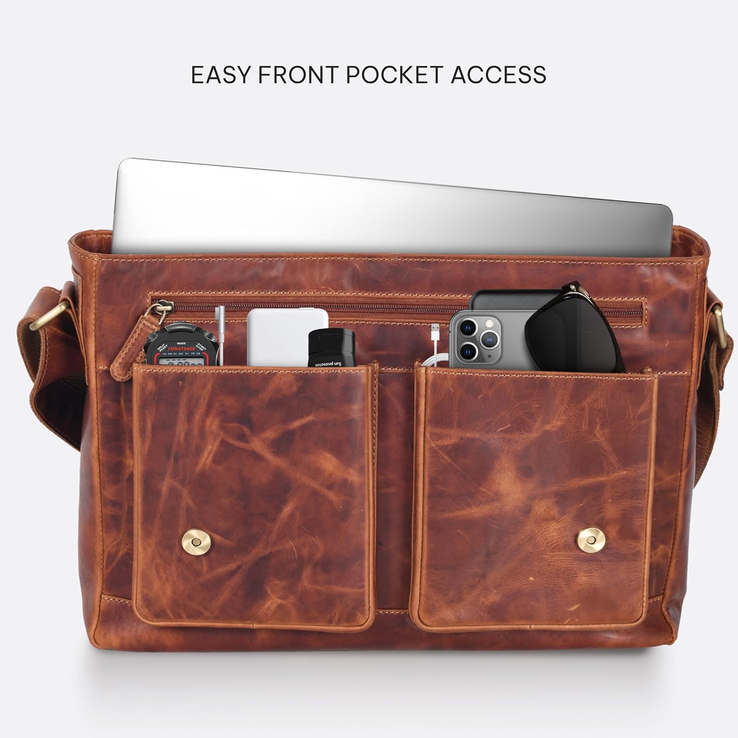 VALENCHI Real Genuine Leather 14" Laptop Messenger Bag/Briefcase For Men & Women - Image 6